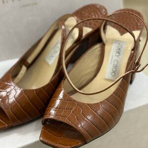 Jimmy Choo Tan Croc-Embossed Heels